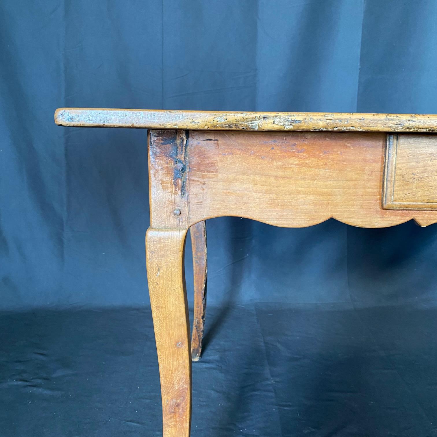 Antique French Provincial Primitive Farmhouse Country Pine Dining Table or Desk 7