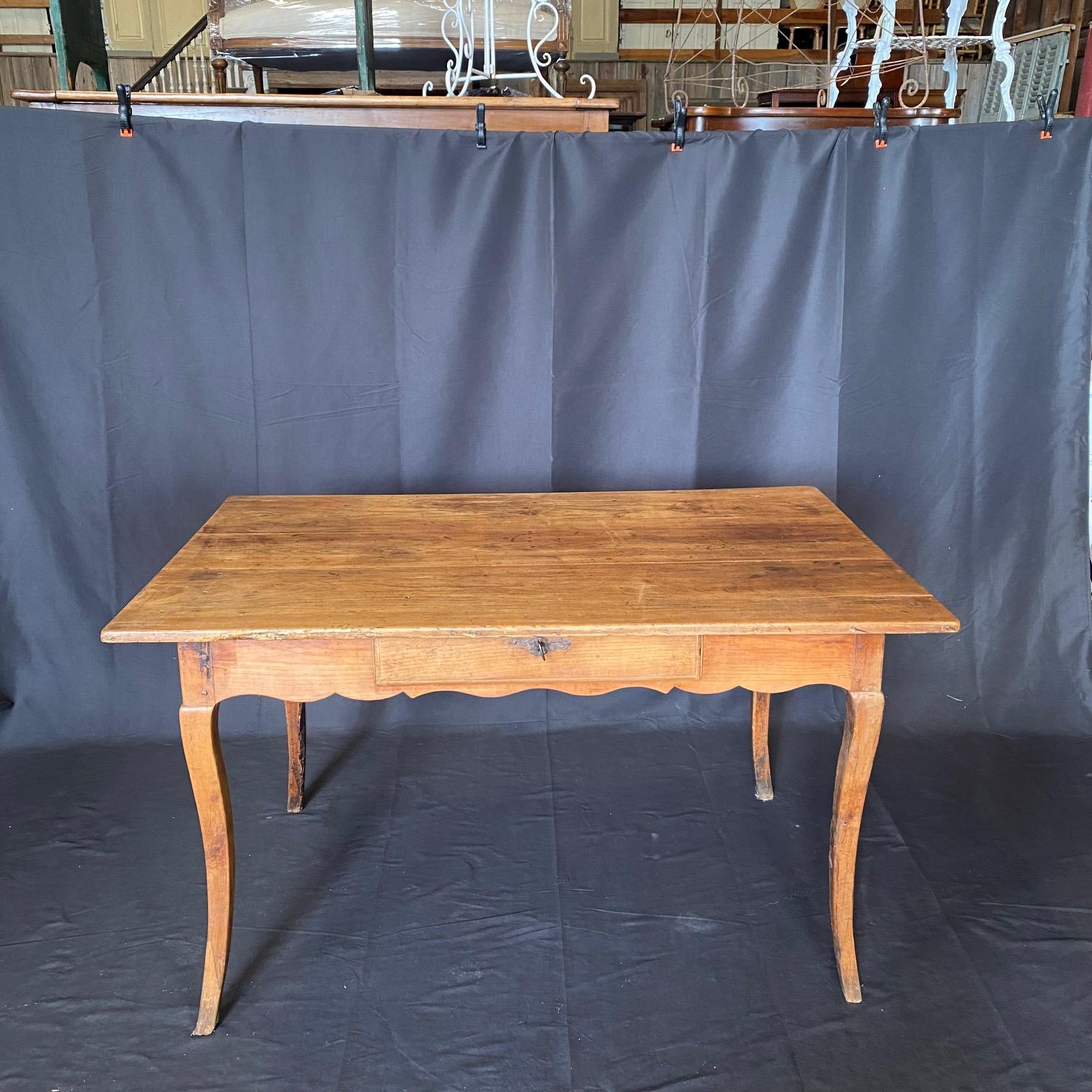 Antique French Provincial Primitive Farmhouse Country Pine Dining Table or Desk 8