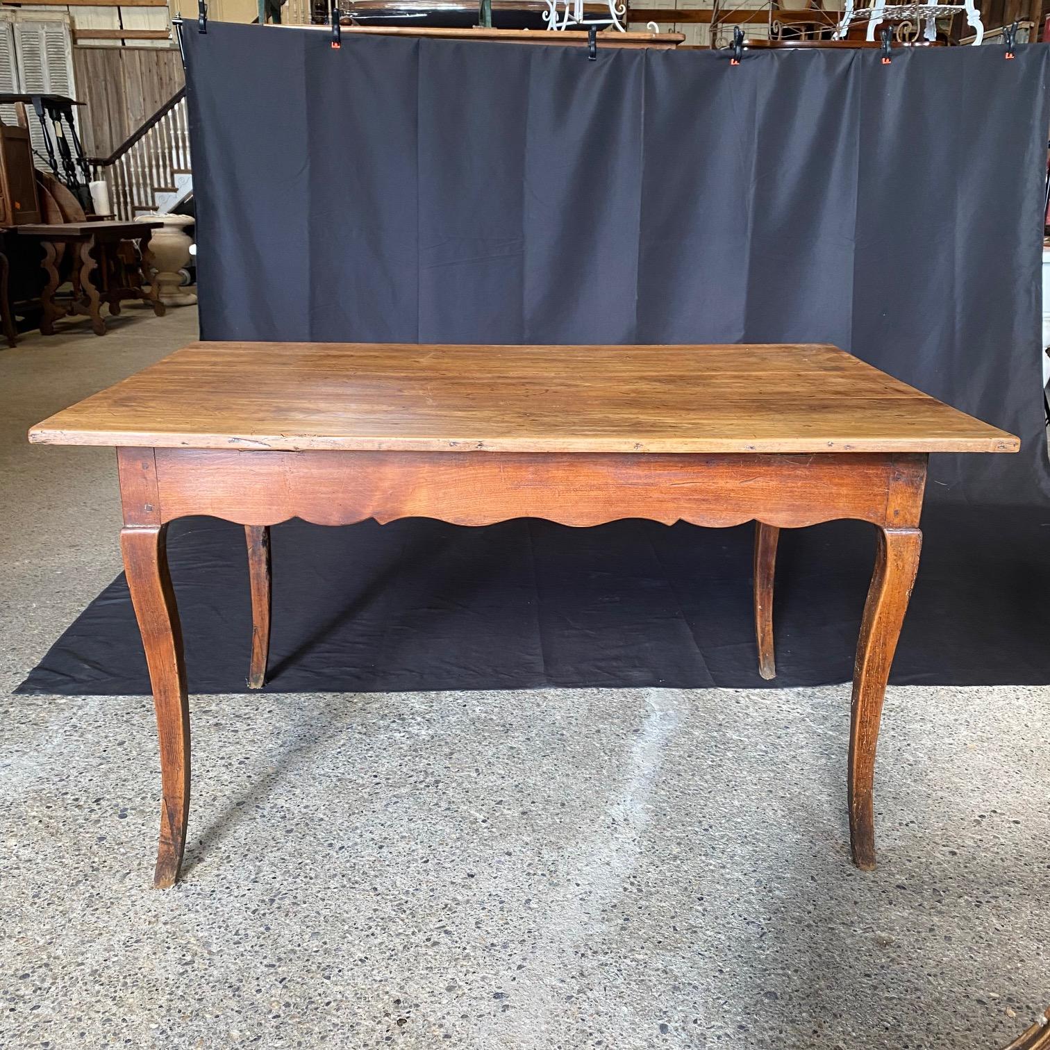 Antique French Provincial Primitive Farmhouse Country Pine Dining Table or Desk 11
