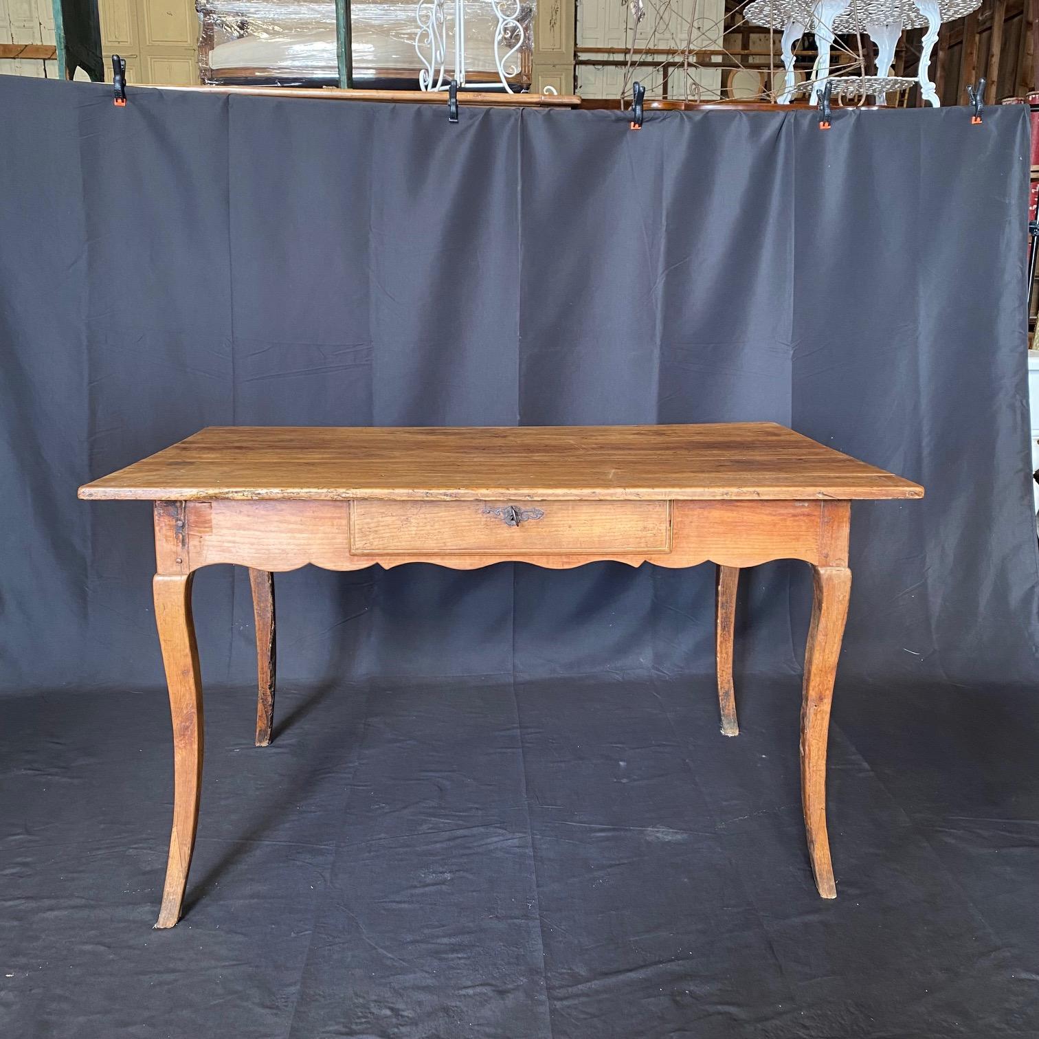 Antique French Provincial Primitive Farmhouse Country Pine Dining Table or Desk 12
