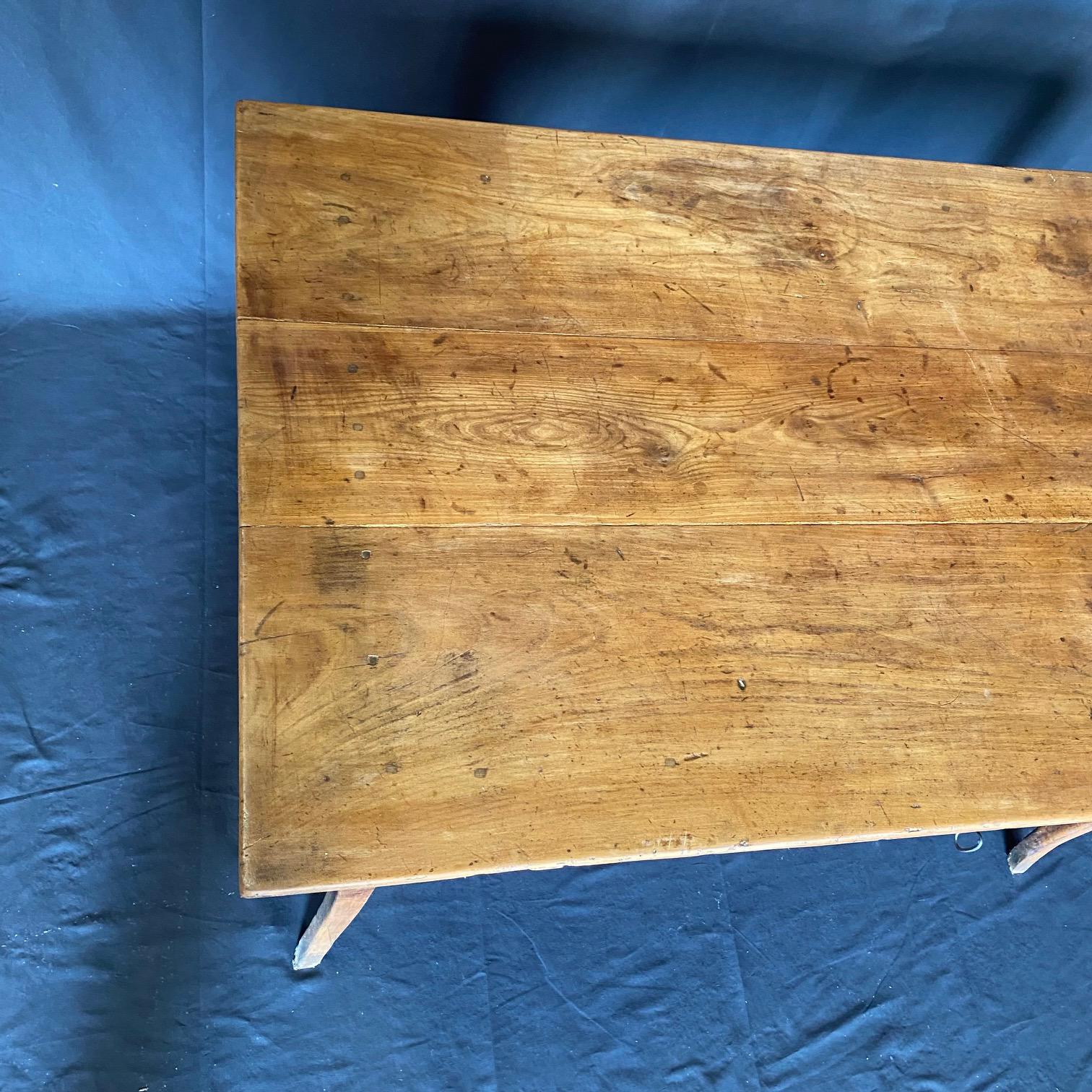 Antique French Provincial Primitive Farmhouse Country Pine Dining Table or Desk 1