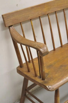 Antique French Provincial Primitive Rustic Pine Wood Long Entry Hall Bench