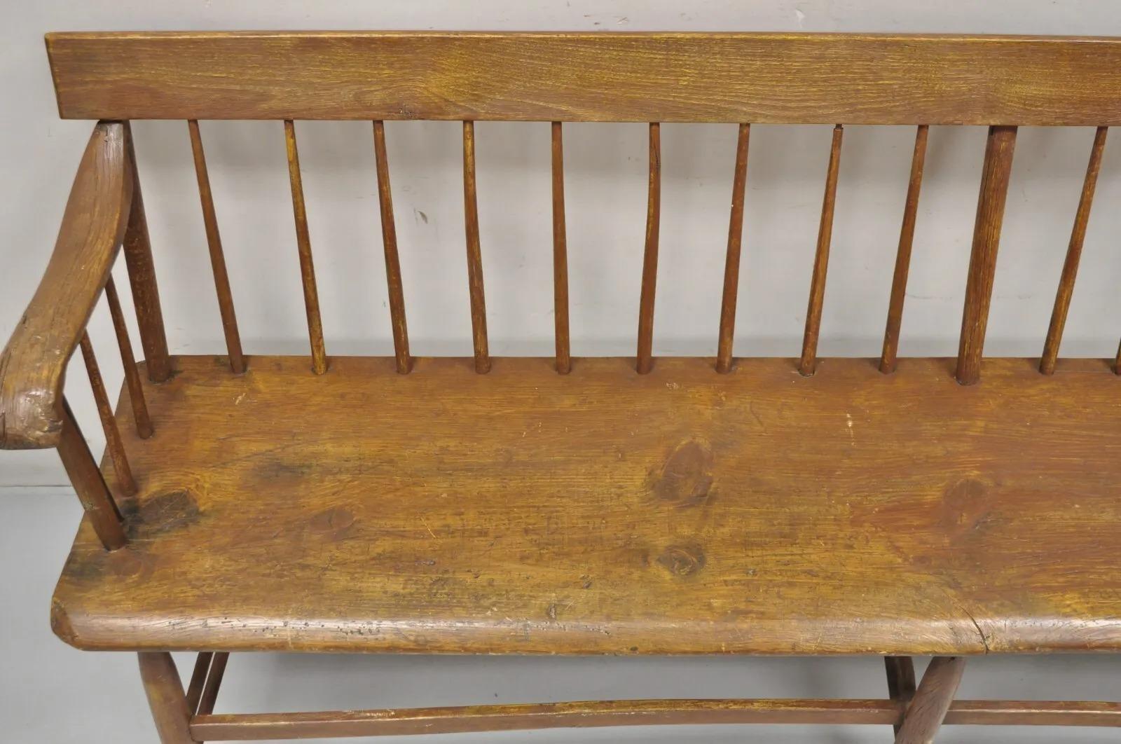 Country Antique French Provincial Primitive Rustic Pine Wood Long Entry Hall Bench