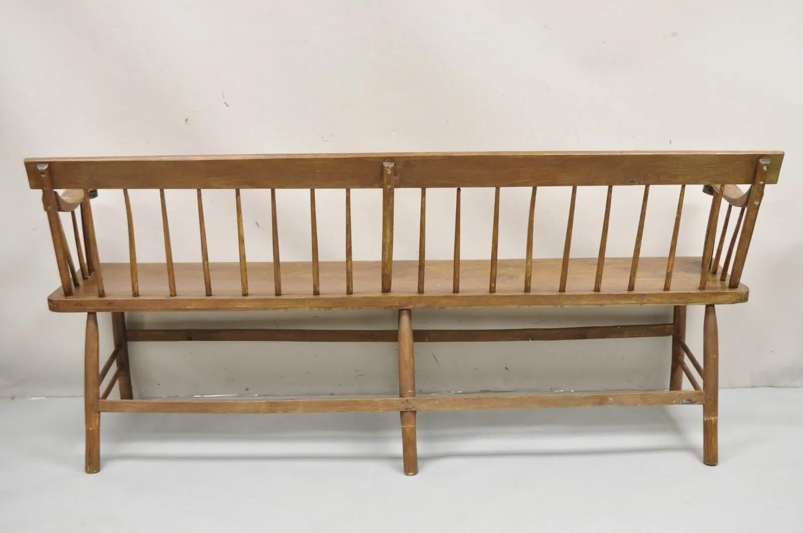 Antique French Provincial Primitive Rustic Pine Wood Long Entry Hall Bench For Sale 3
