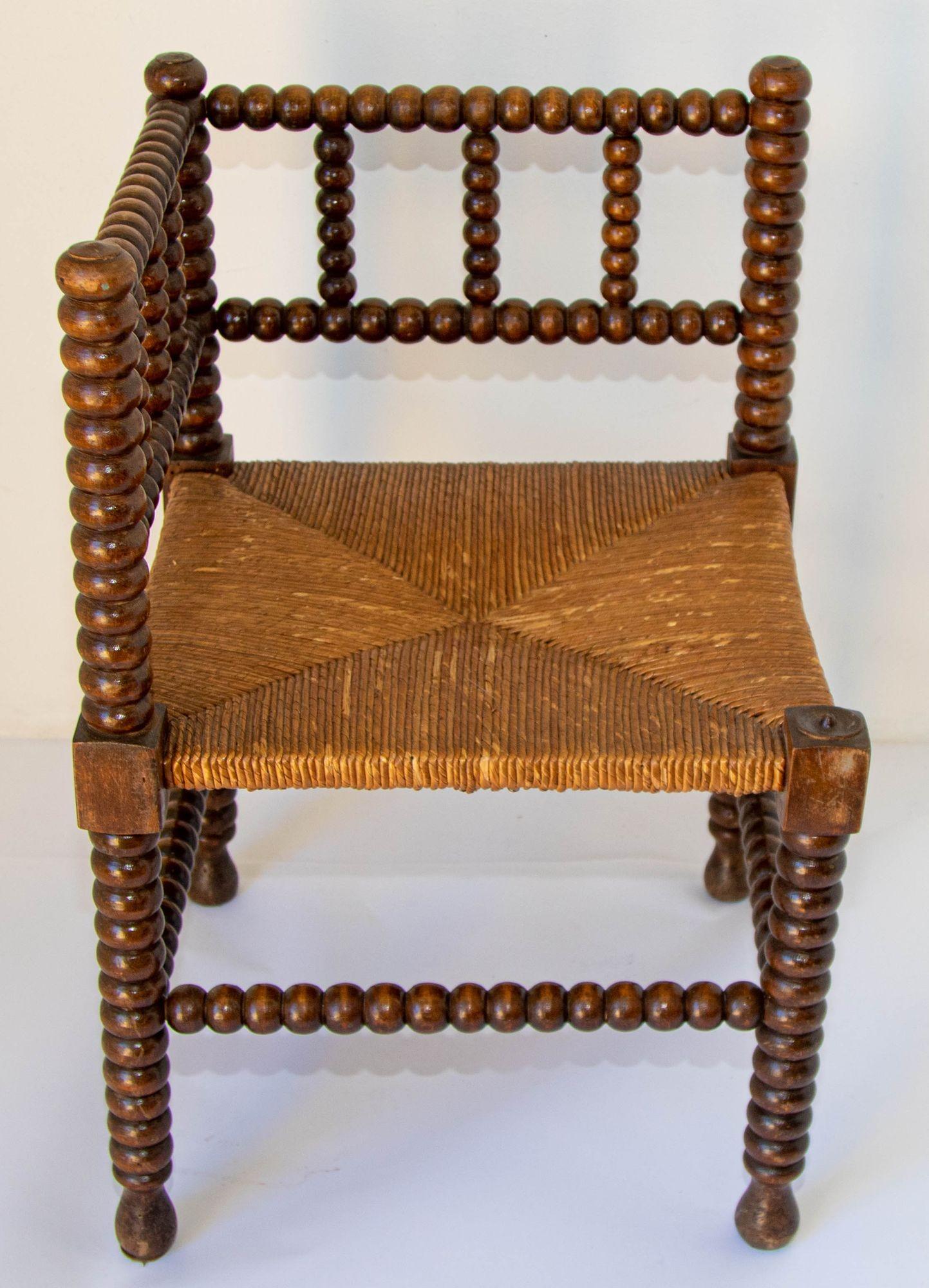 Hand-Carved Antique French Provincial Rush Corner Chair Carved Oak 19th C. For Sale