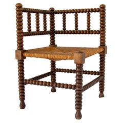 Used French Provincial Rush Corner Chair Carved Oak 19th C.