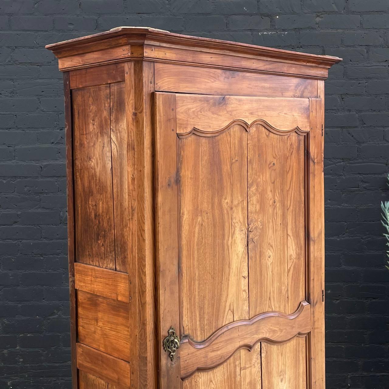Antique French Provincial Solid Wood Armoire with Key For Sale 7