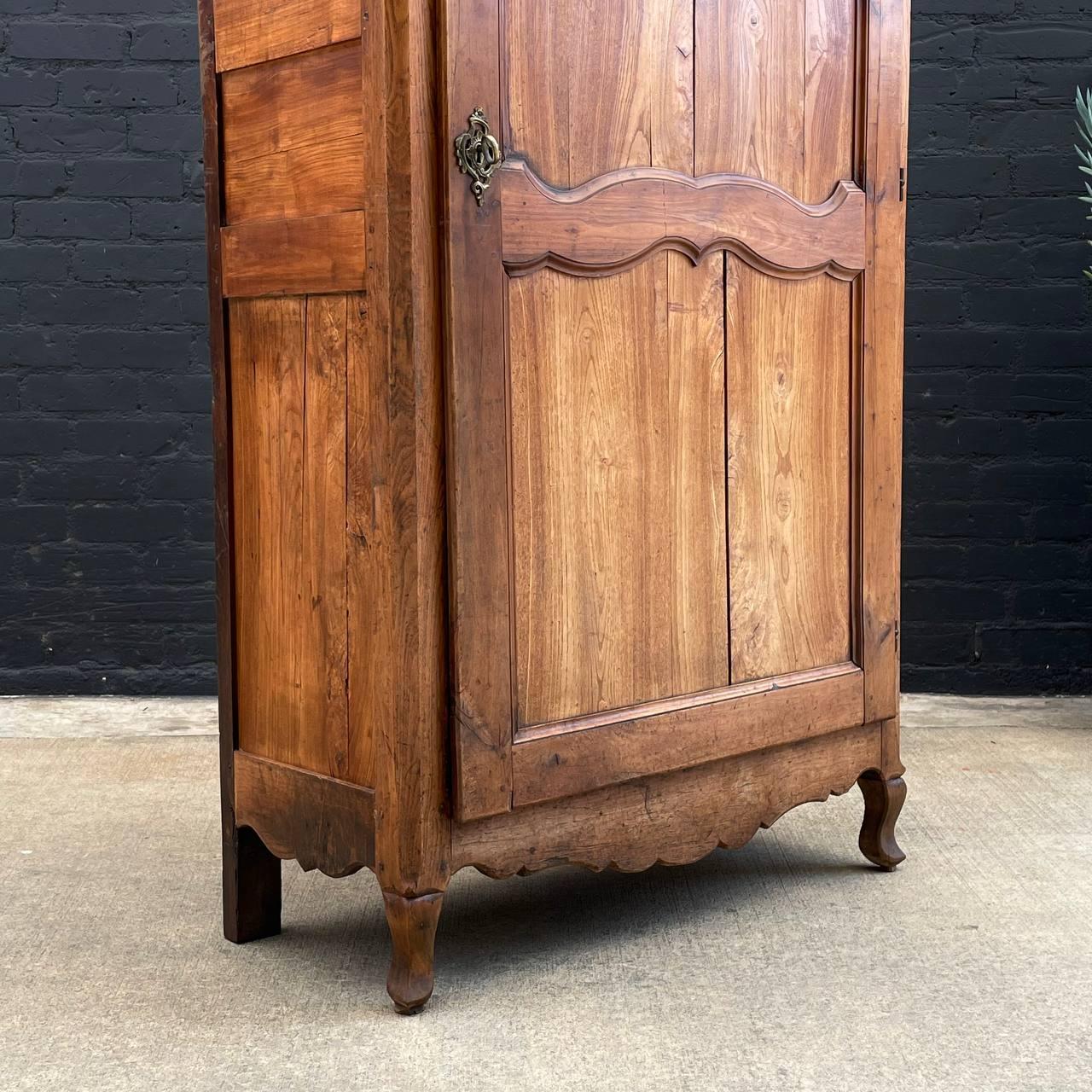 Antique French Provincial Solid Wood Armoire with Key For Sale 8