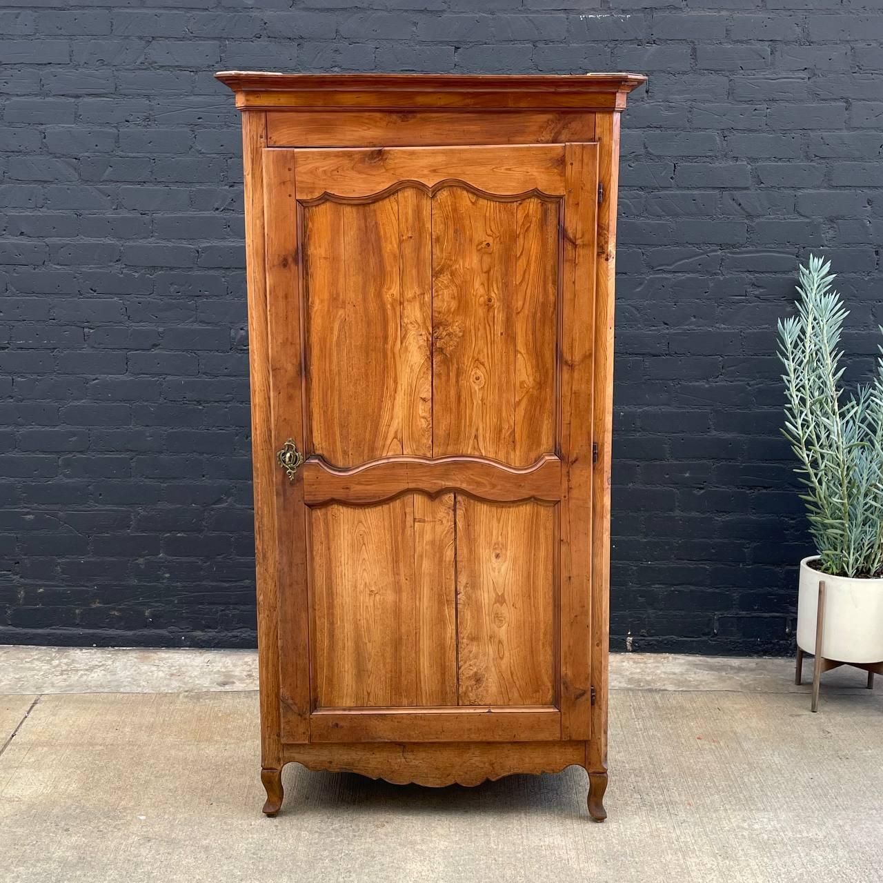 Antique French Provincial Solid Wood Armoire with Key In Good Condition For Sale In Los Angeles, CA