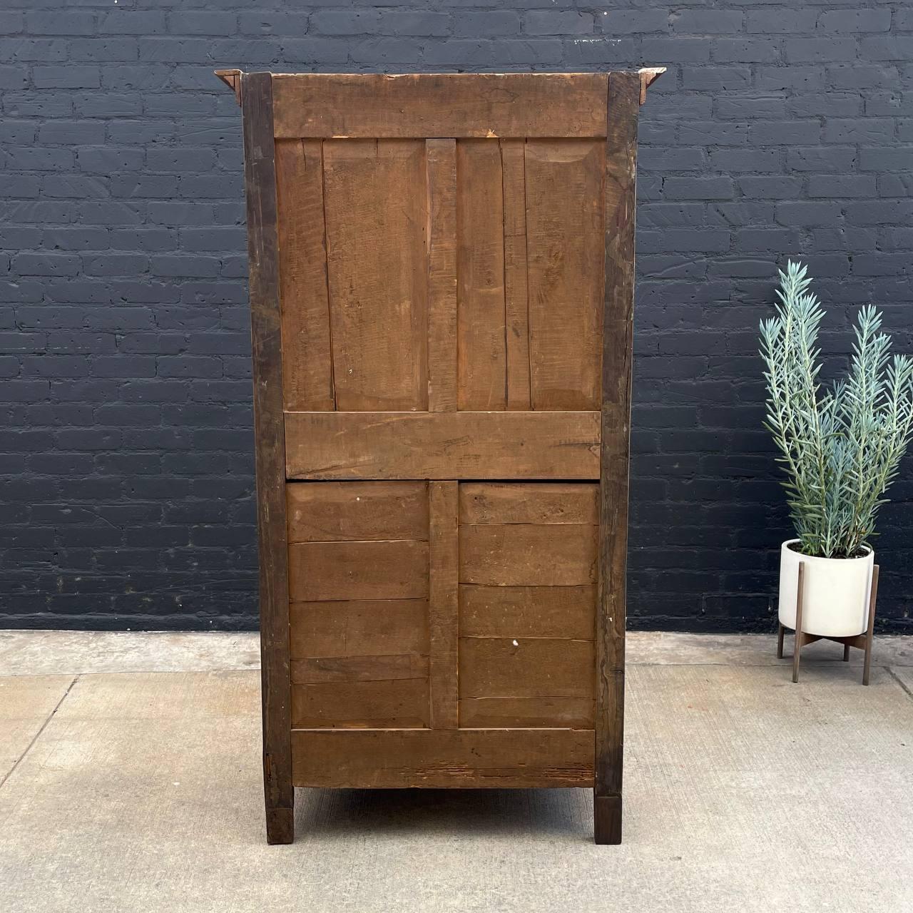Antique French Provincial Solid Wood Armoire with Key For Sale 2