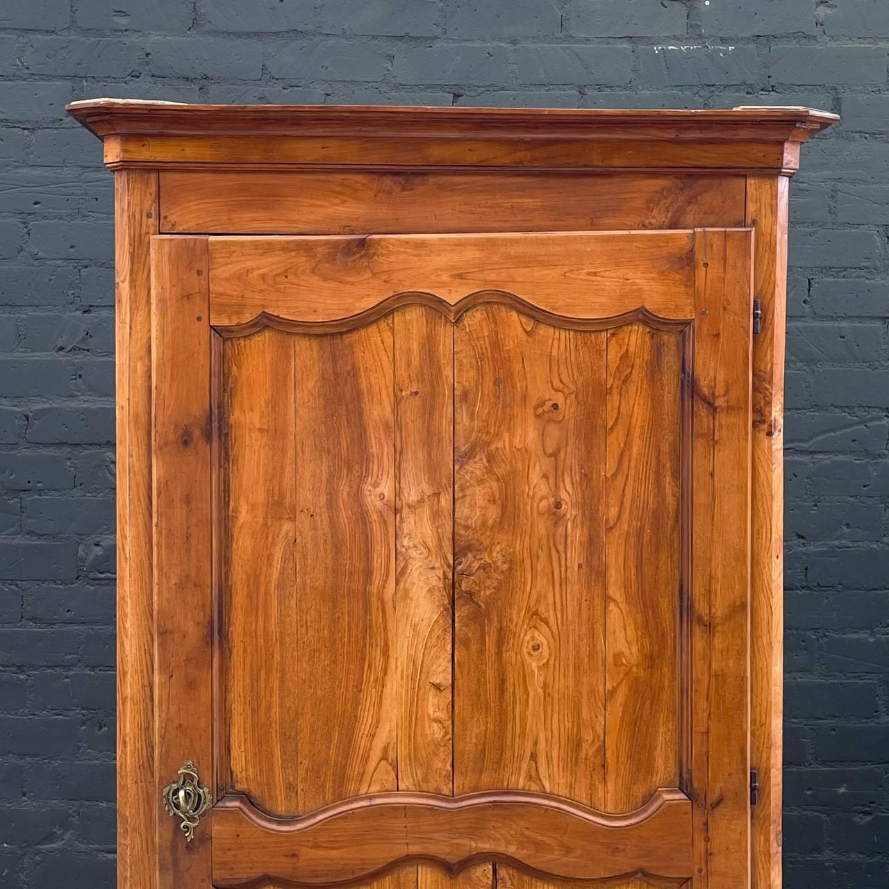 Antique French Provincial Solid Wood Armoire with Key For Sale 5