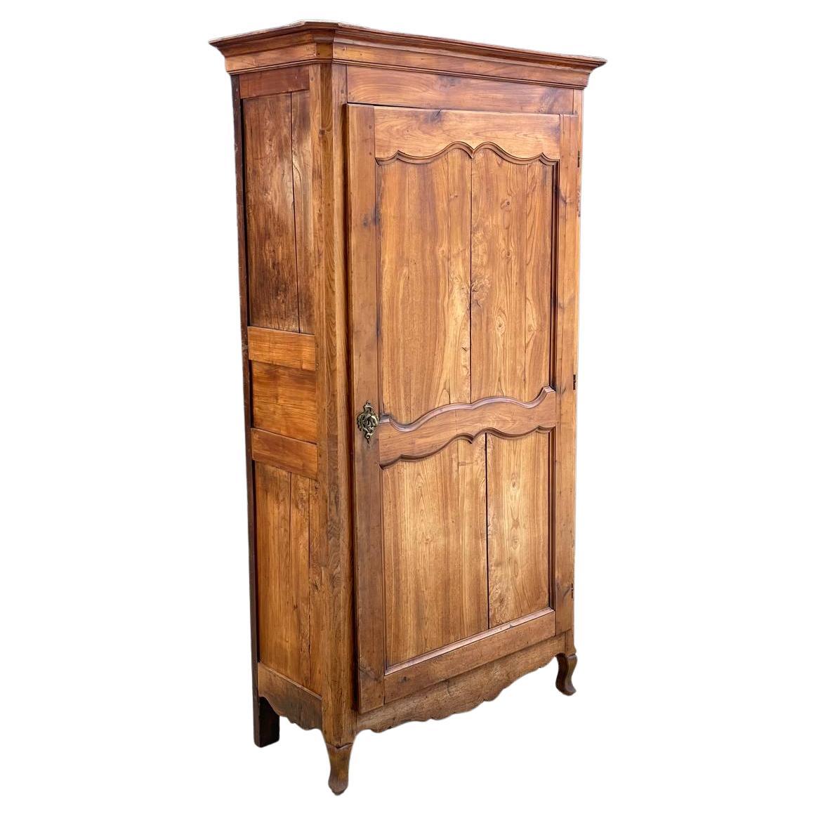 Antique French Provincial Solid Wood Armoire with Key For Sale