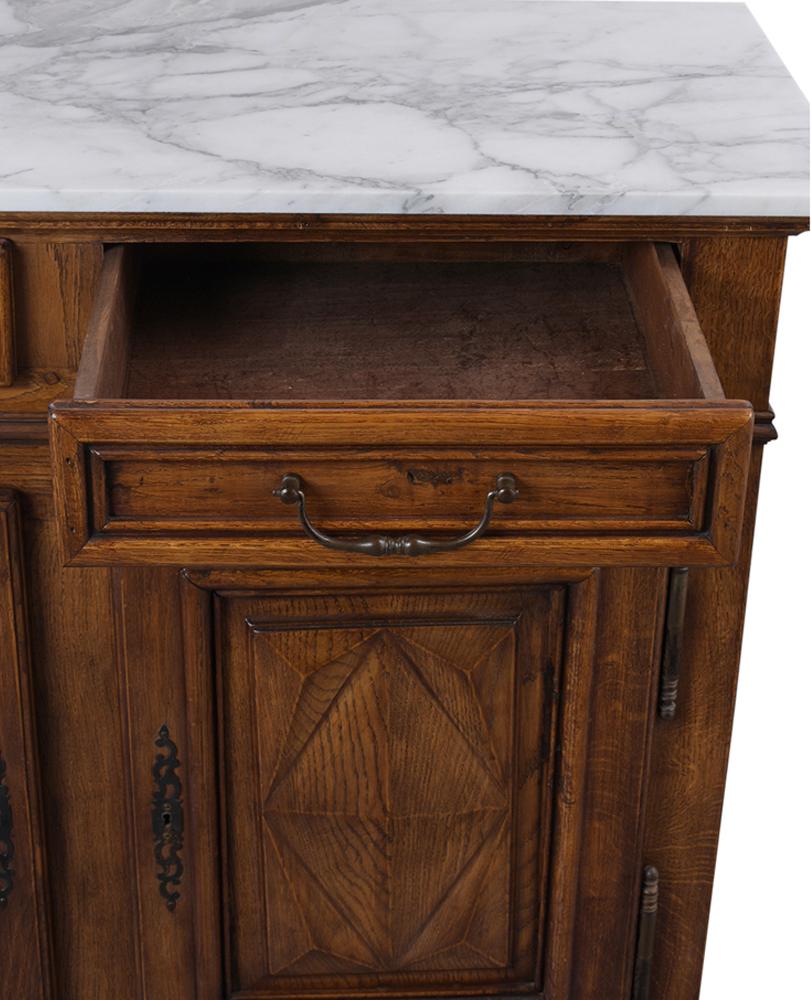 Antique French Provincial Style Server with Carrara Marble Top In Good Condition In Los Angeles, CA