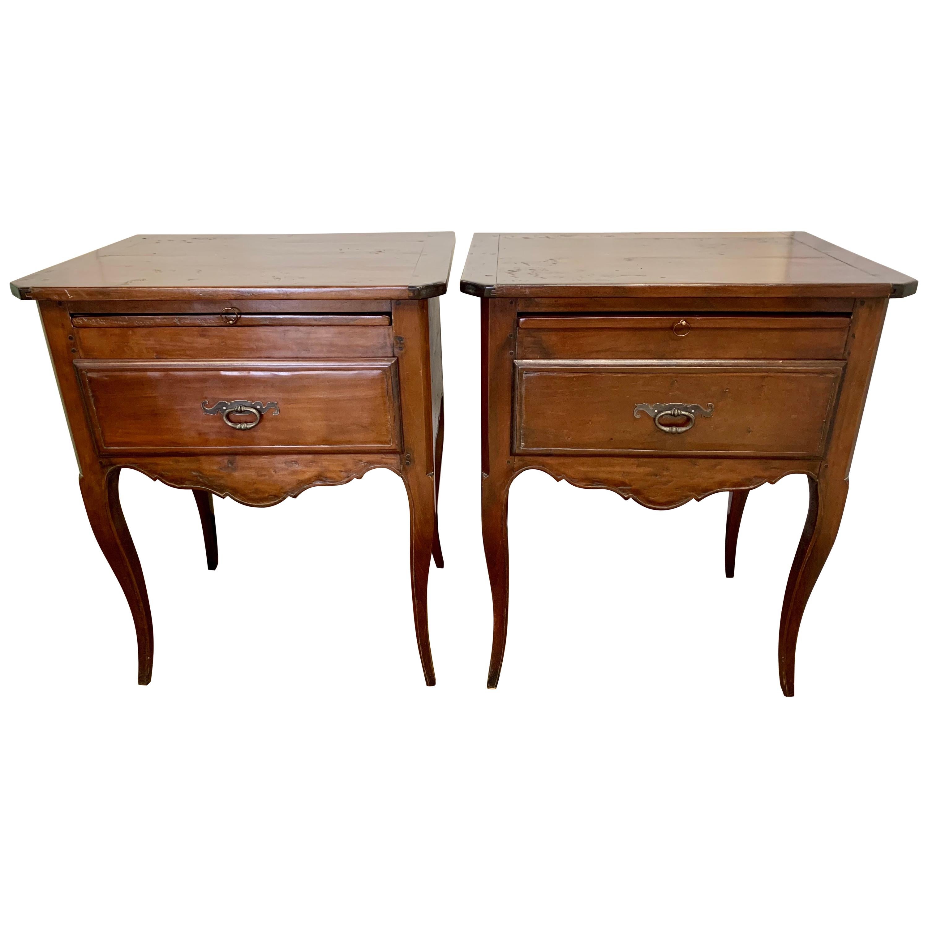 Antique French Provincial Style Walnut End Tables Nightstands