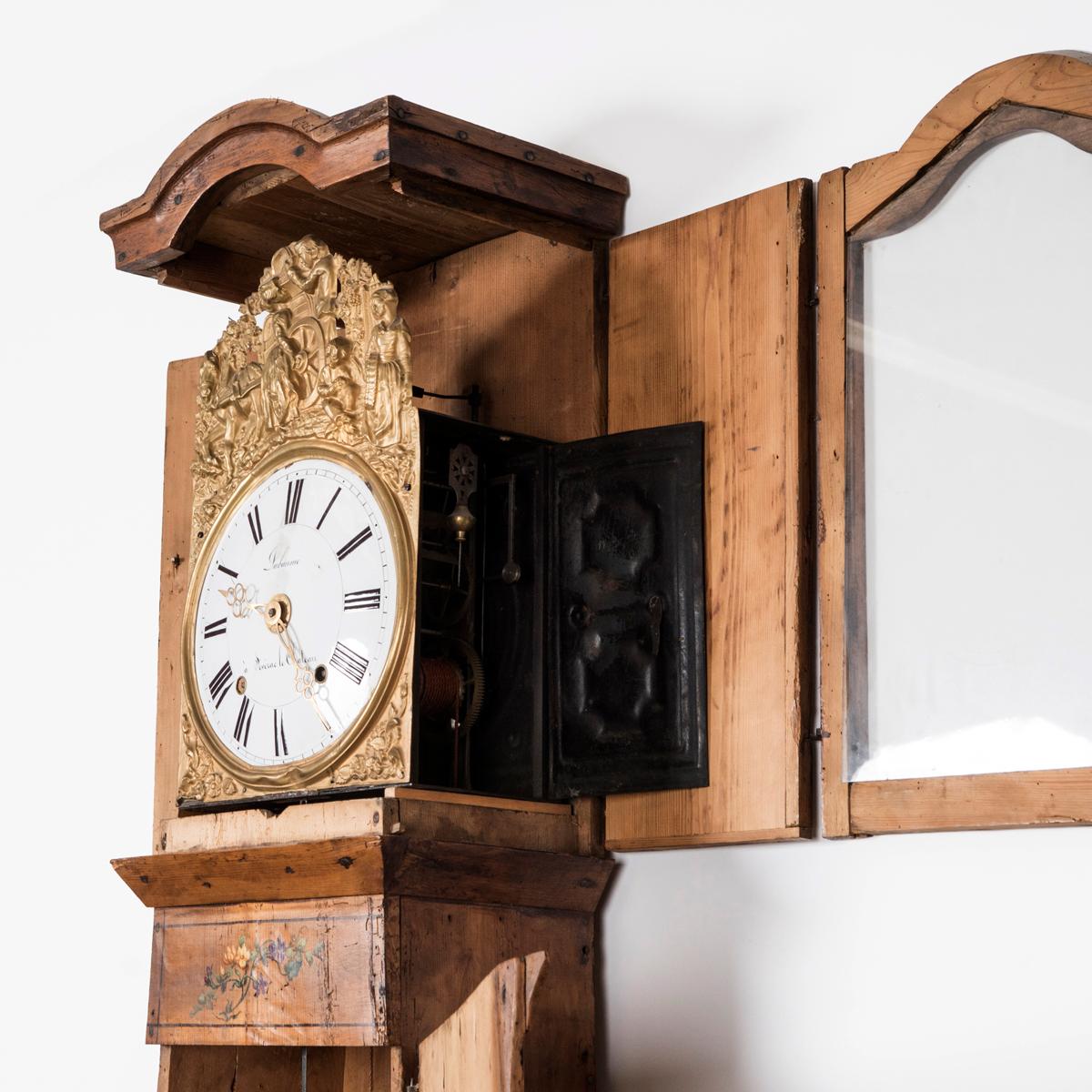 19th Century Antique French Provincial Tall Case Clock In a Painted Case, ca. 1870 For Sale