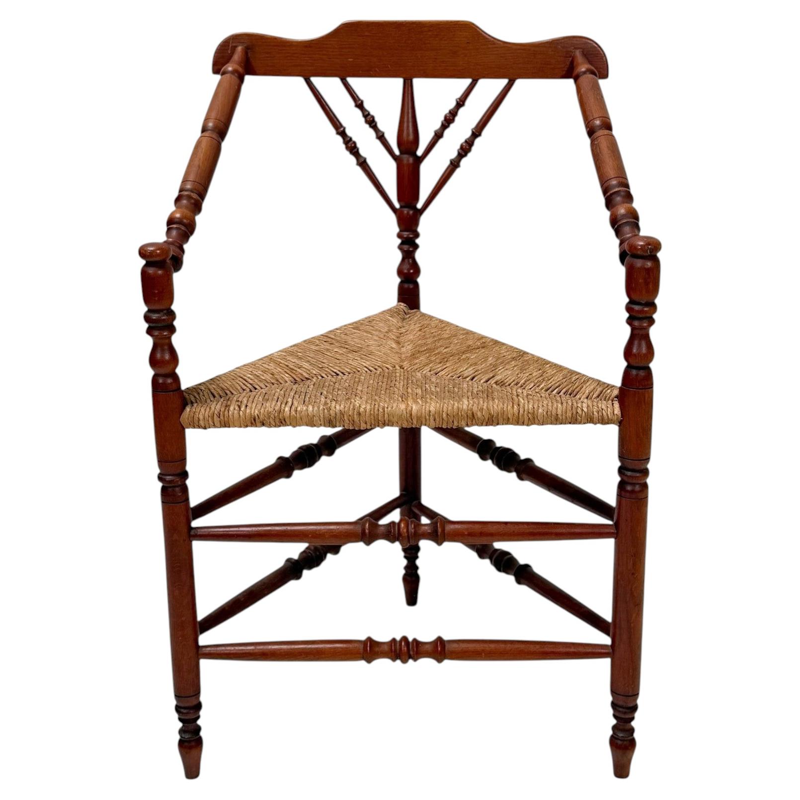 Antique French Provincial Triangular Corner Chair, Beech Frame, 1900s