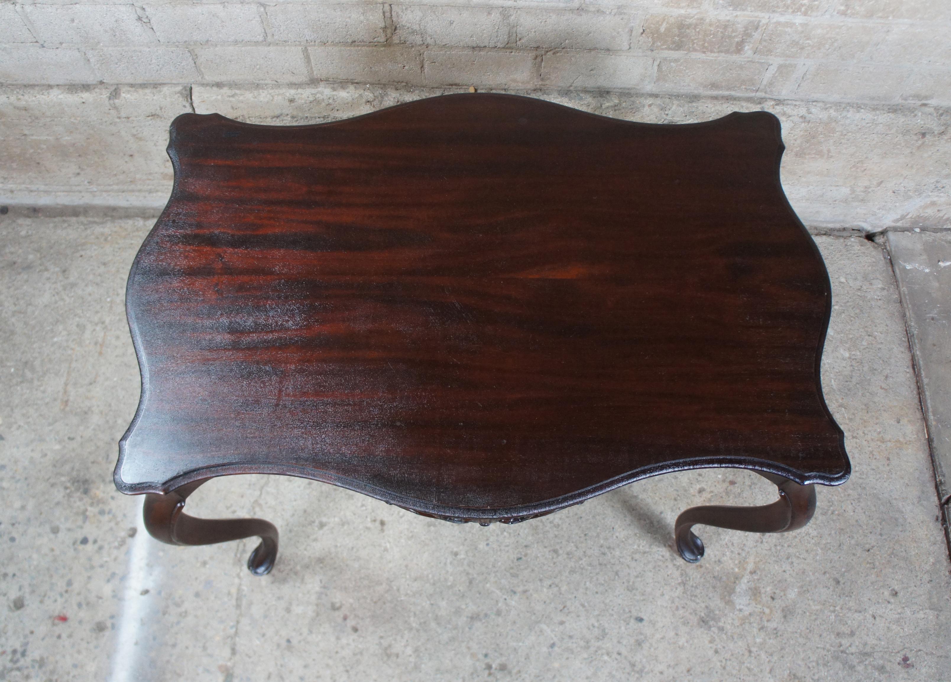 Mid-20th Century Antique French Provincial Turtle Top Scalloped Mahogany Side Table Library Desk