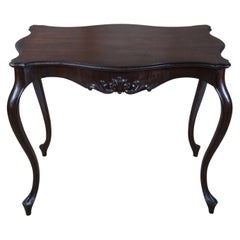 Vintage French Provincial Turtle Top Scalloped Mahogany Side Table Library Desk