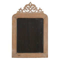 Antique French Provincial Wall Mirror, Carved Oak Crest, 1900s