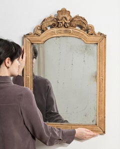 Antique French Provincial Wall Mirror, Carved Oak Frame, 1900s