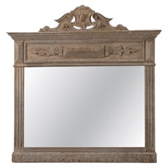 Antique French Provincial Wall Mirror, Carved Oak Frame, 1900s Origin