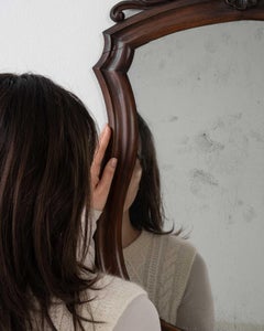 Antique French Provincial Wall Mirror, Carved Wood Frame, 1900s