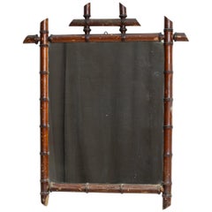 Antique French Provincial Wall Mirror, Faux Bamboo Wood, 1900s Design