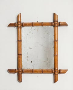 Antique French Provincial Wall Mirror, Faux Bamboo Wood Frame, 1900s