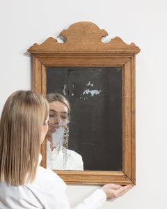 Antique French Provincial Wall Mirror, Natural Oak Frame, 1900s