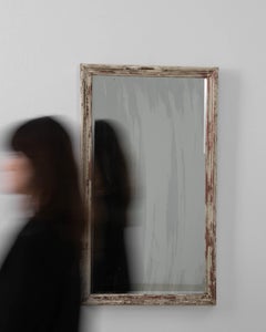 Antique French Provincial Wall Mirror, Whitewashed Wood Frame, 1900s