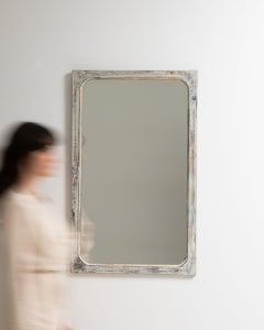Antique French Provincial Wall Mirror, Whitewashed Wood Frame, 1900s