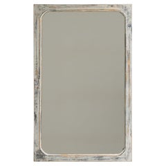 Antique French Provincial Wall Mirror, Whitewashed Wood Frame, 1900s