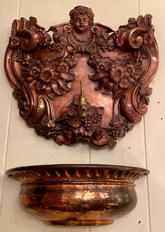 Antique French Provincial Wall-Mounted Copper Lavabo, Circa 1890's.