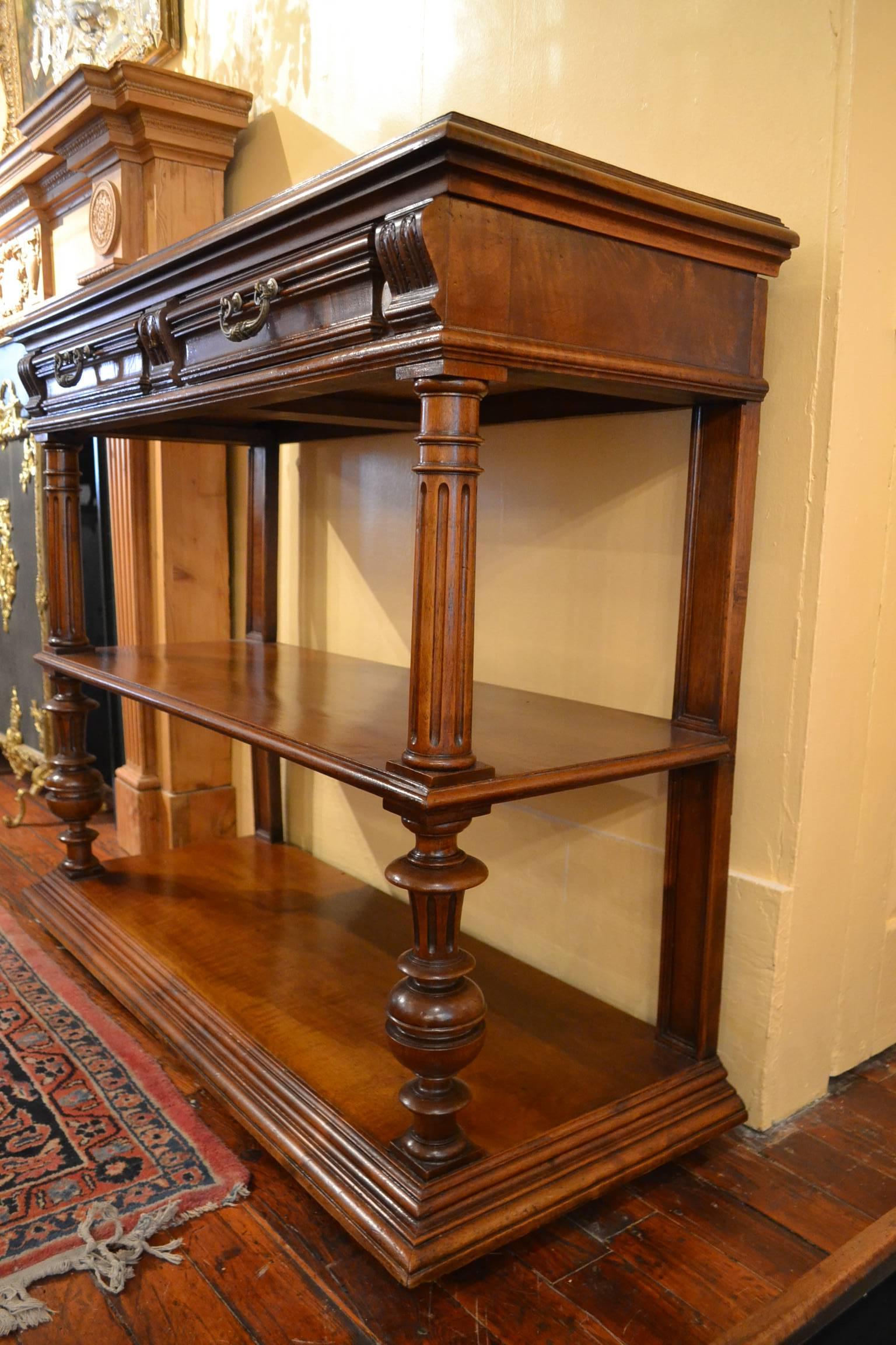 19th Century Antique French Provincial Walnut and Rouge Marble-Top Serving Table, circa 1880 For Sale