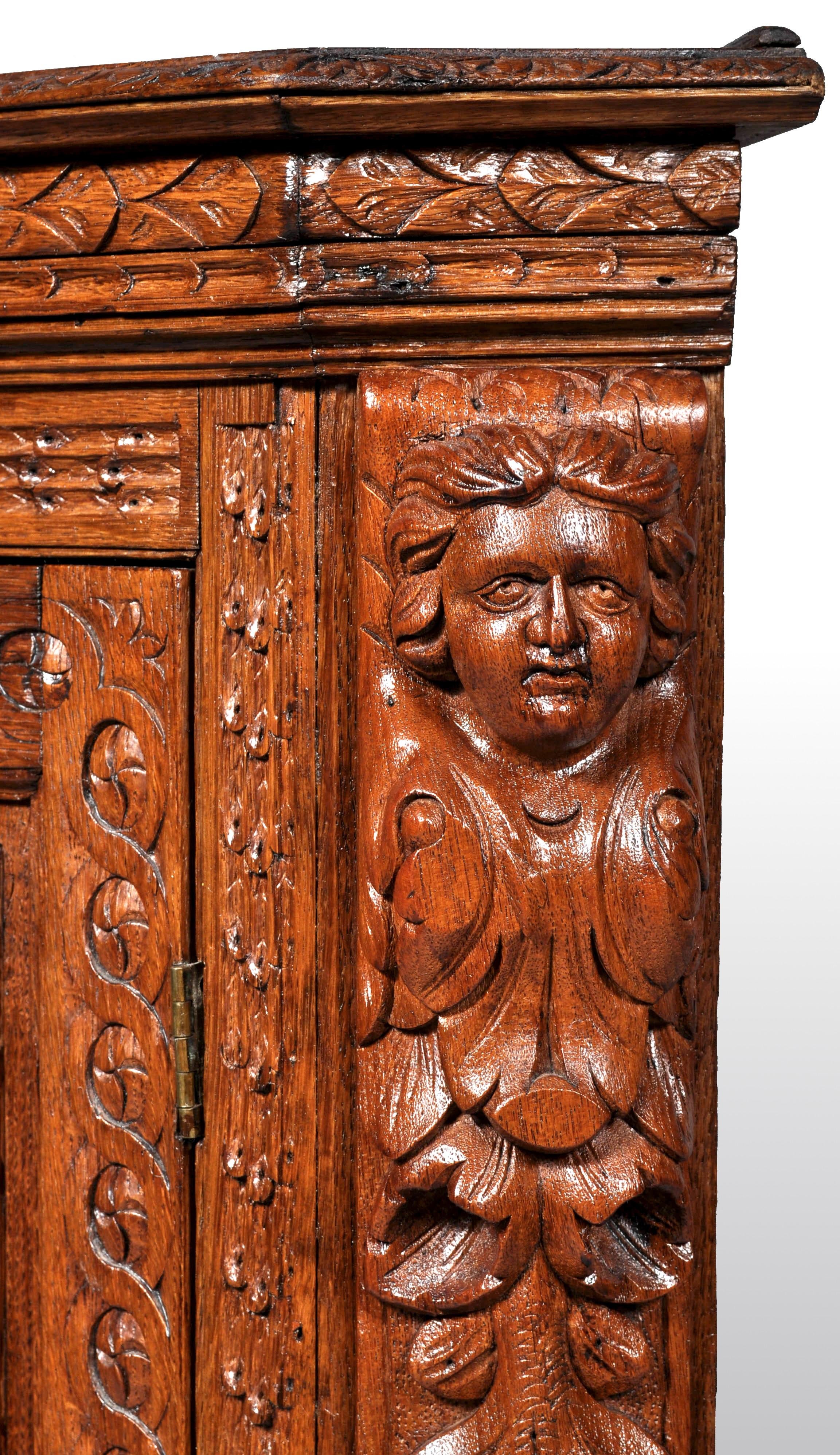 Antique French Baroque Carved Oak Corner Cabinet, circa 1780 5