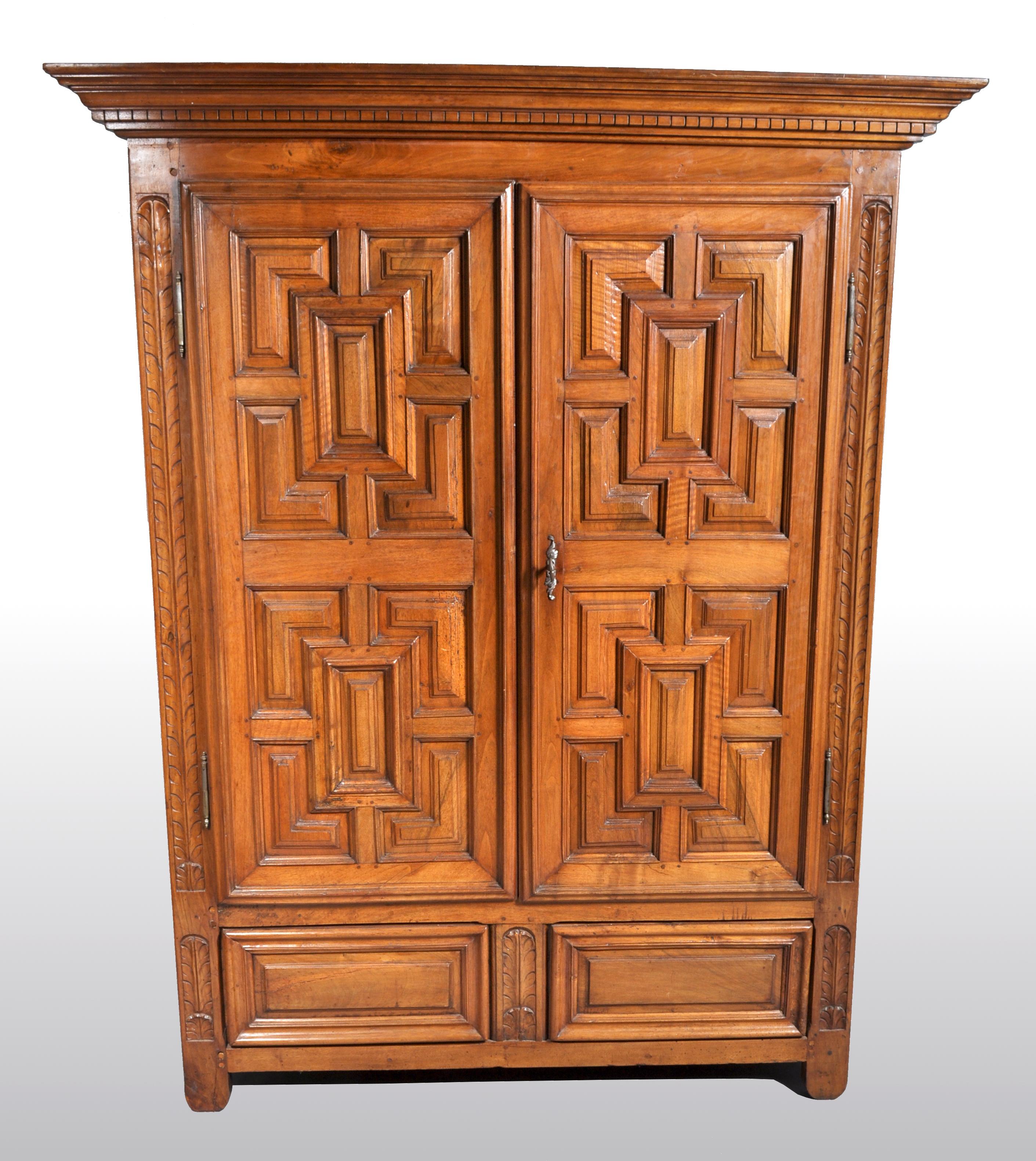 Hand-Carved Antique French Provincial Walnut Armoire / Cabinet, circa 1750