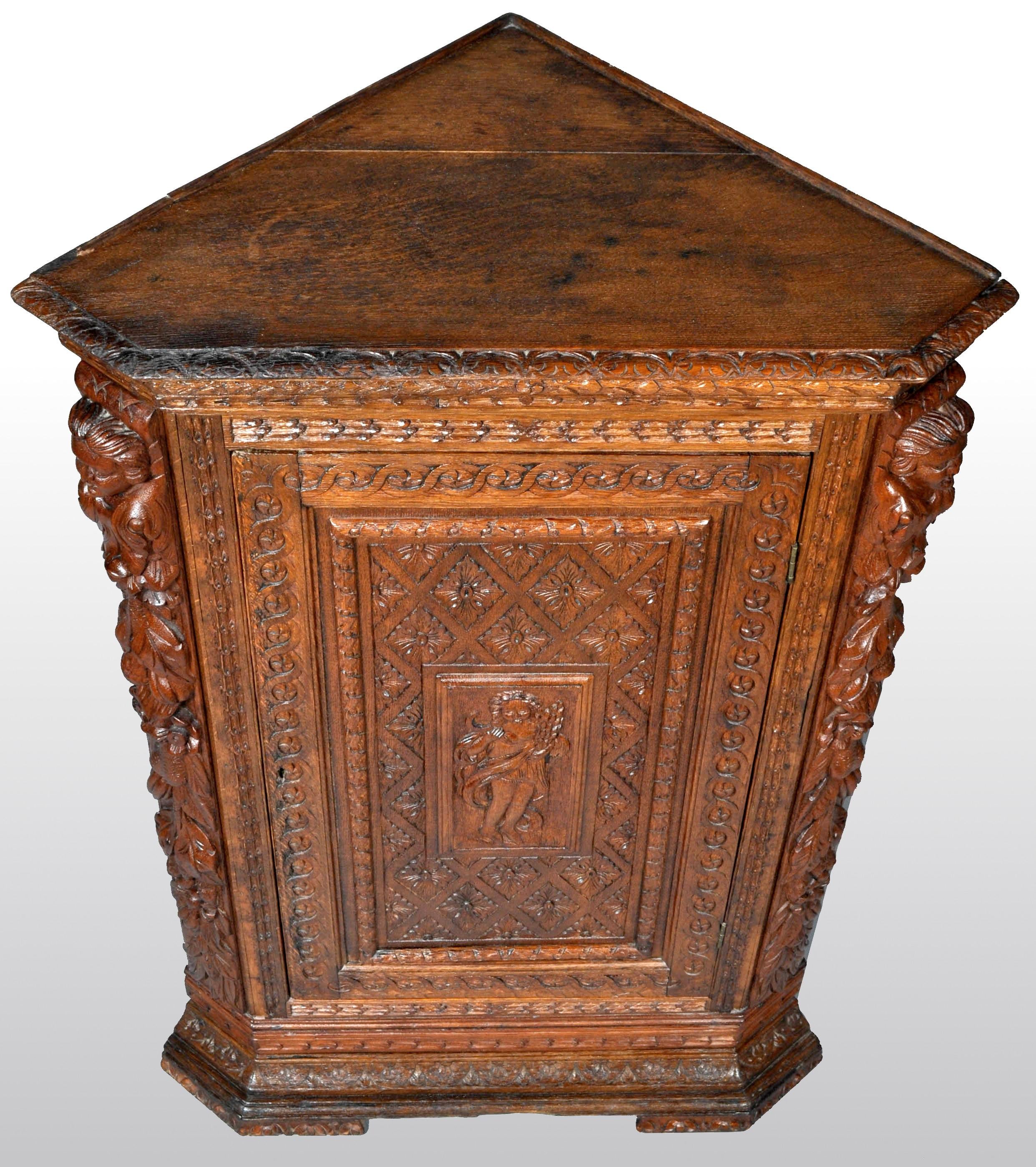 Antique French Baroque Carved Oak Corner Cabinet, circa 1780 2