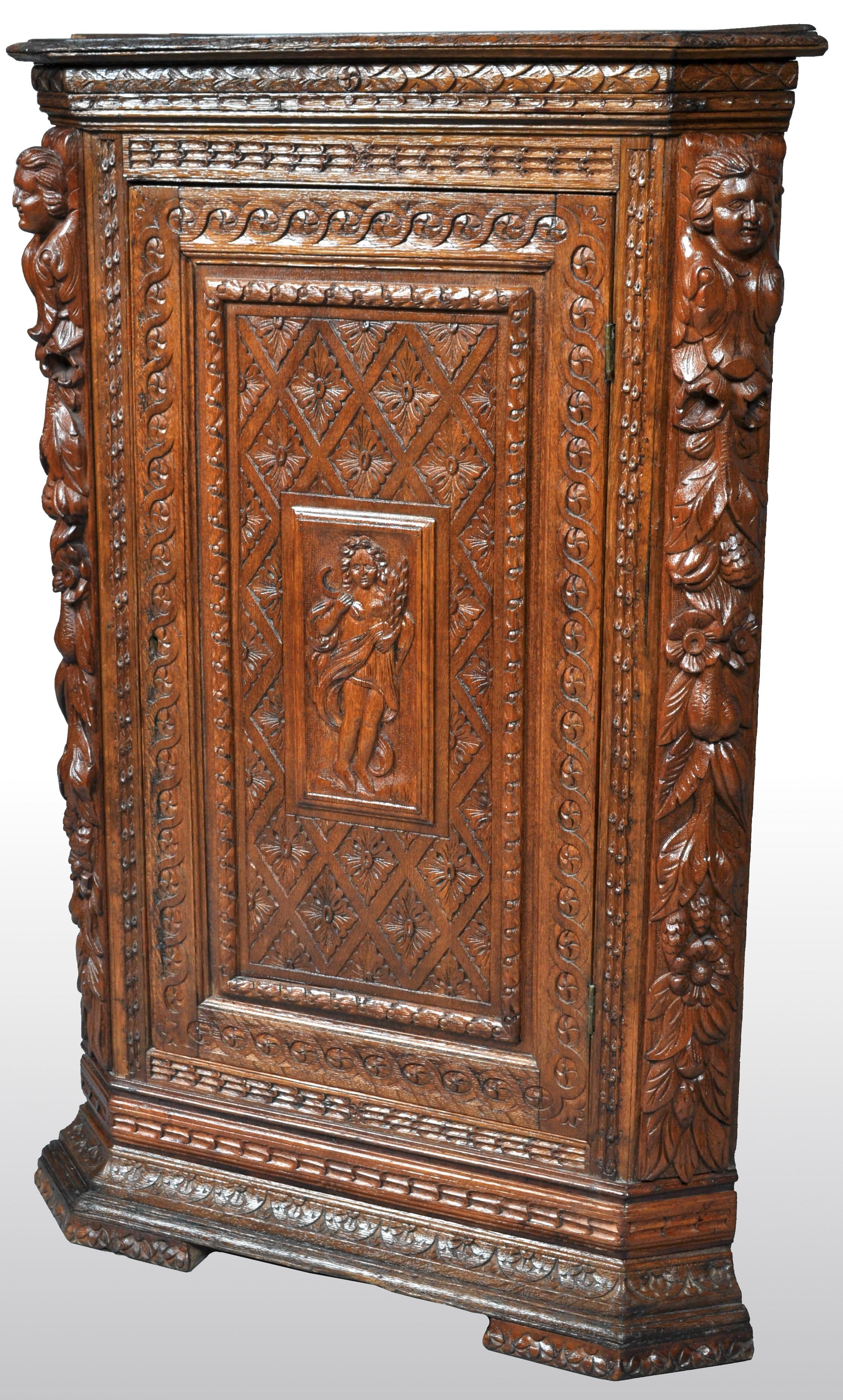 Antique French Baroque Carved Oak Corner Cabinet, circa 1780 3