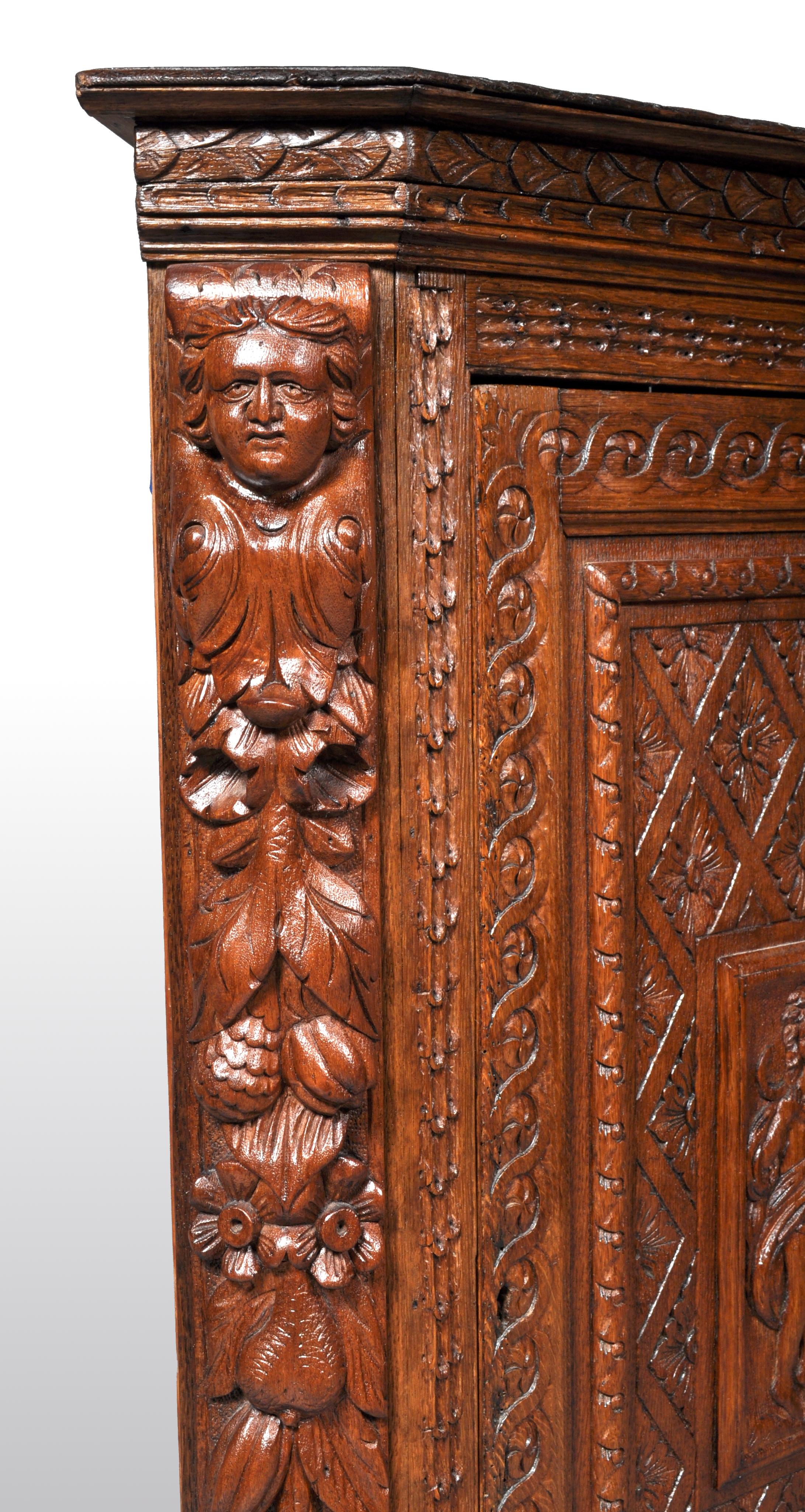 Antique French Baroque Carved Oak Corner Cabinet, circa 1780 4