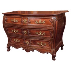 Used French Provincial Walnut Bombe Chest with Metal Inlay, circa 1780-1810