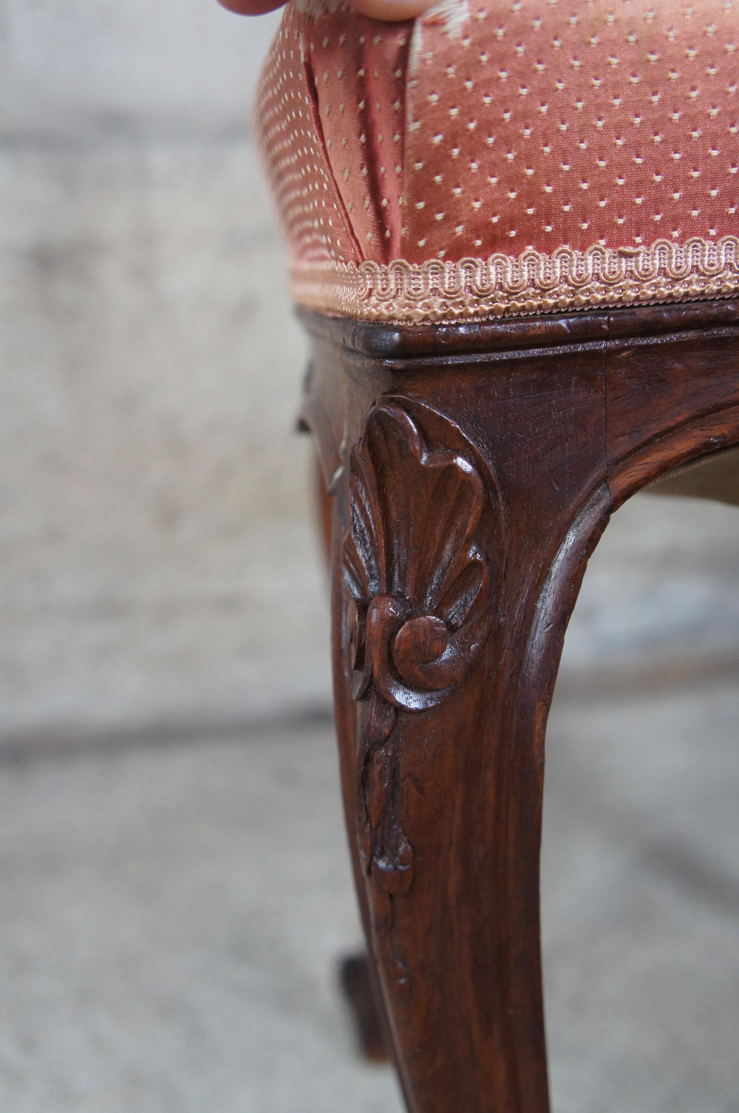 Antique French Provincial Walnut Carved Parlor Side Accent Desk Chair Scalloped 5