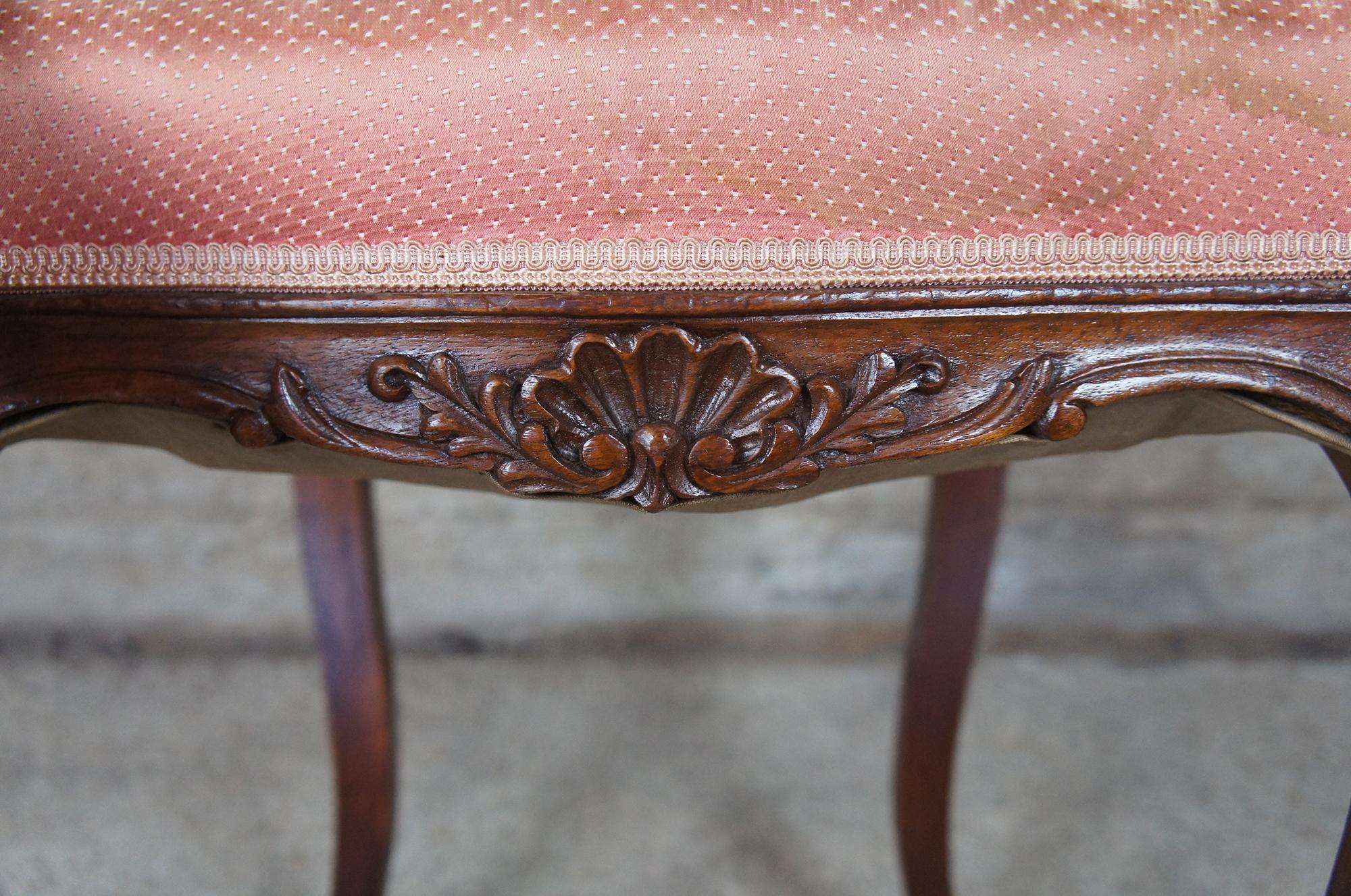 Antique French Provincial Walnut Carved Parlor Side Accent Desk Chair Scalloped 4