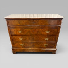 Antique French Provincial Walnut Commode with Mahogany Crossbanding
