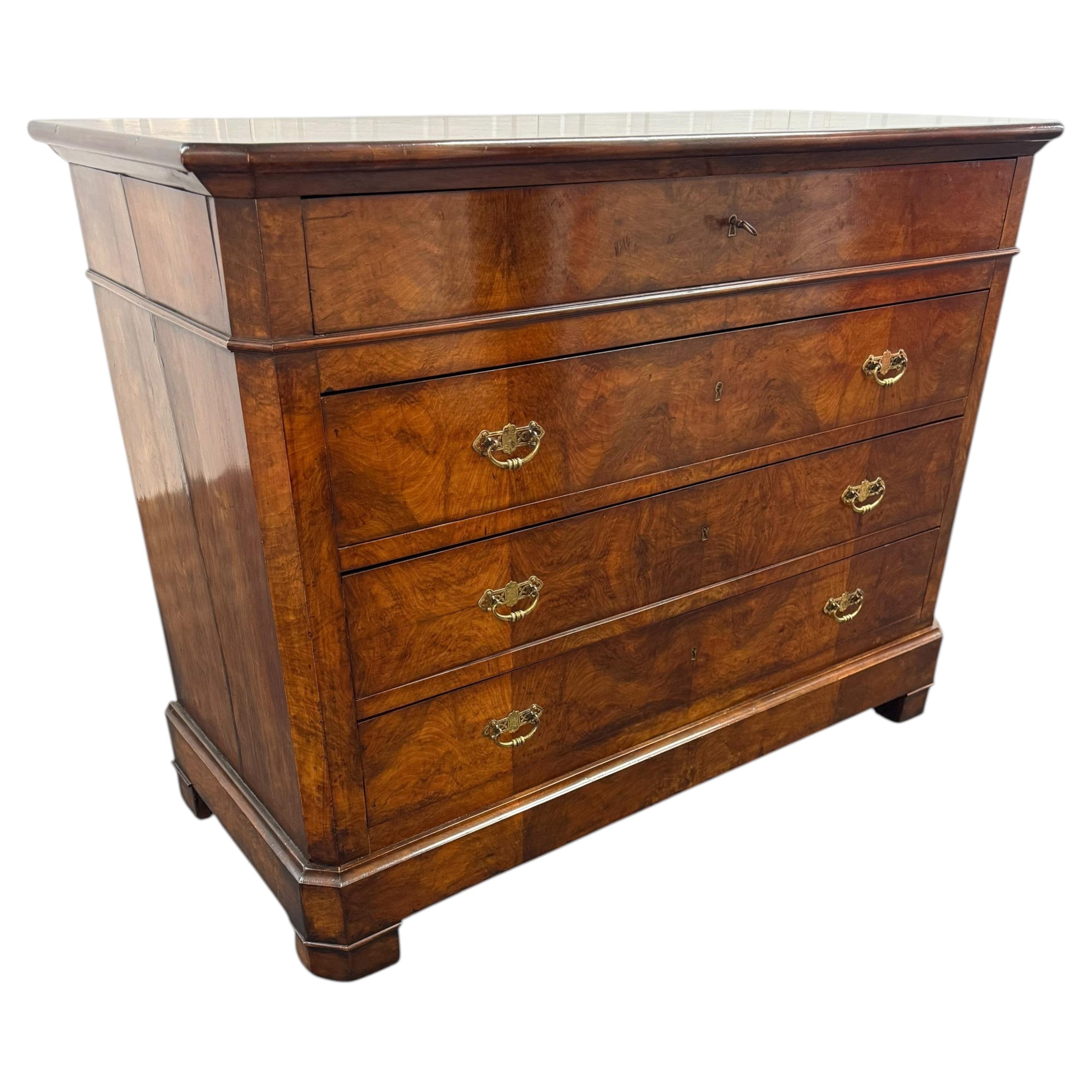 Antique French Provincial Walnut Commode with Mahogany Crossbanding