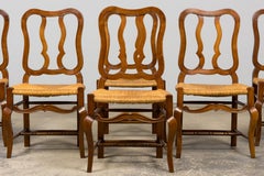 Antique French Provincial Walnut Dining Chairs with Rush Seats - Set of 8