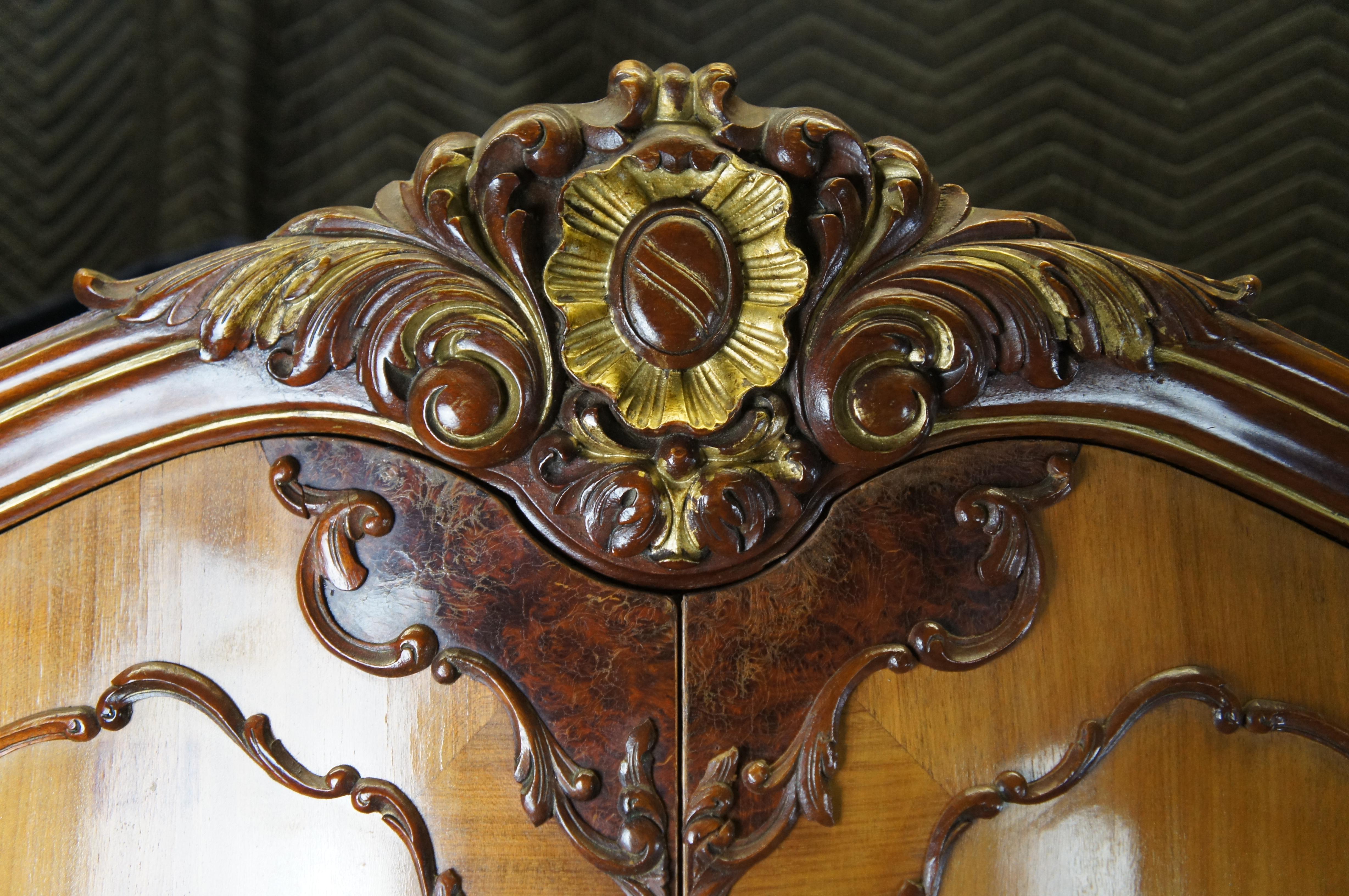 Brass Antique French Provincial Walnut Knockdown Armoire Wardrobe Closet 92