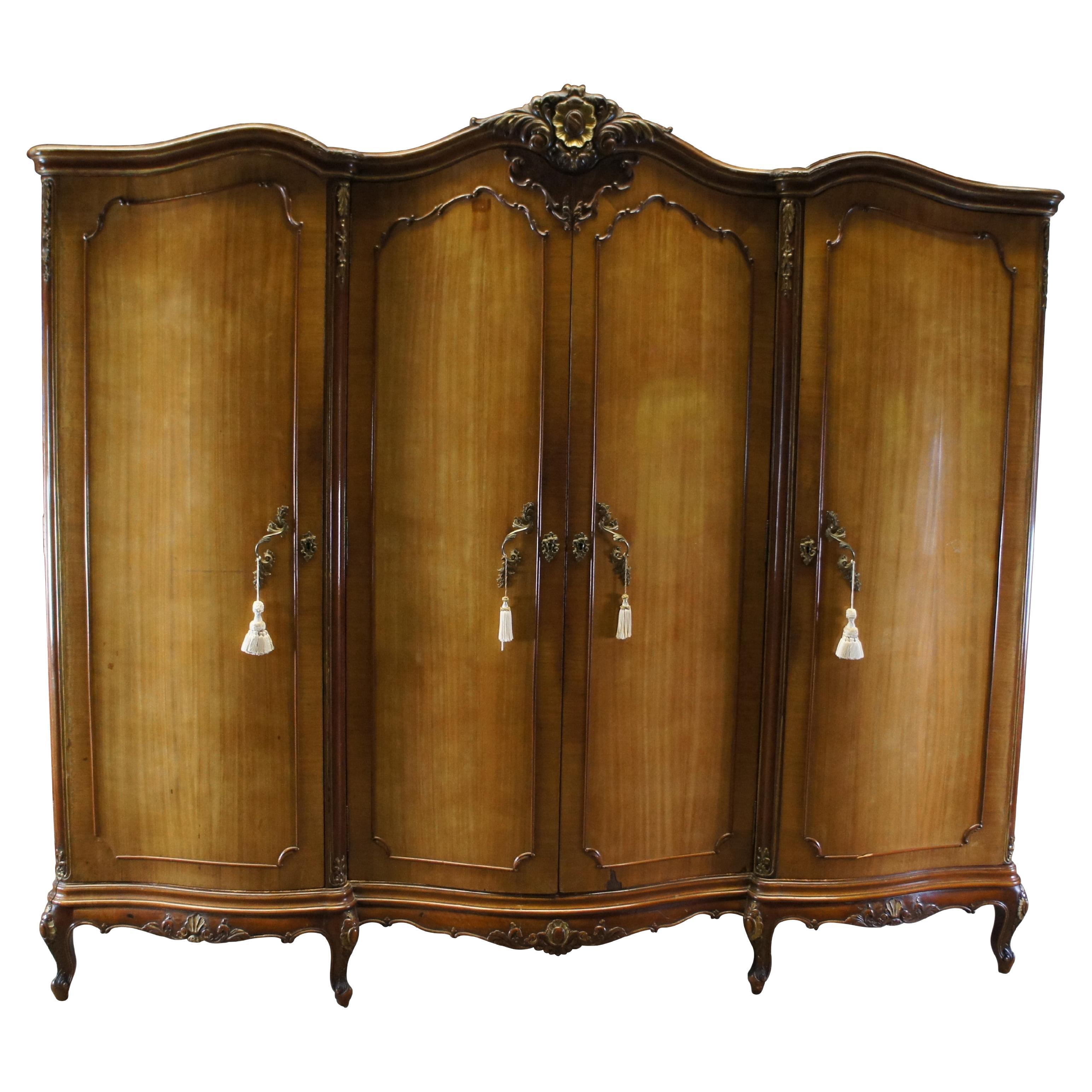 Antique French Provincial Walnut Knockdown Armoire Wardrobe Closet 92" For Sale