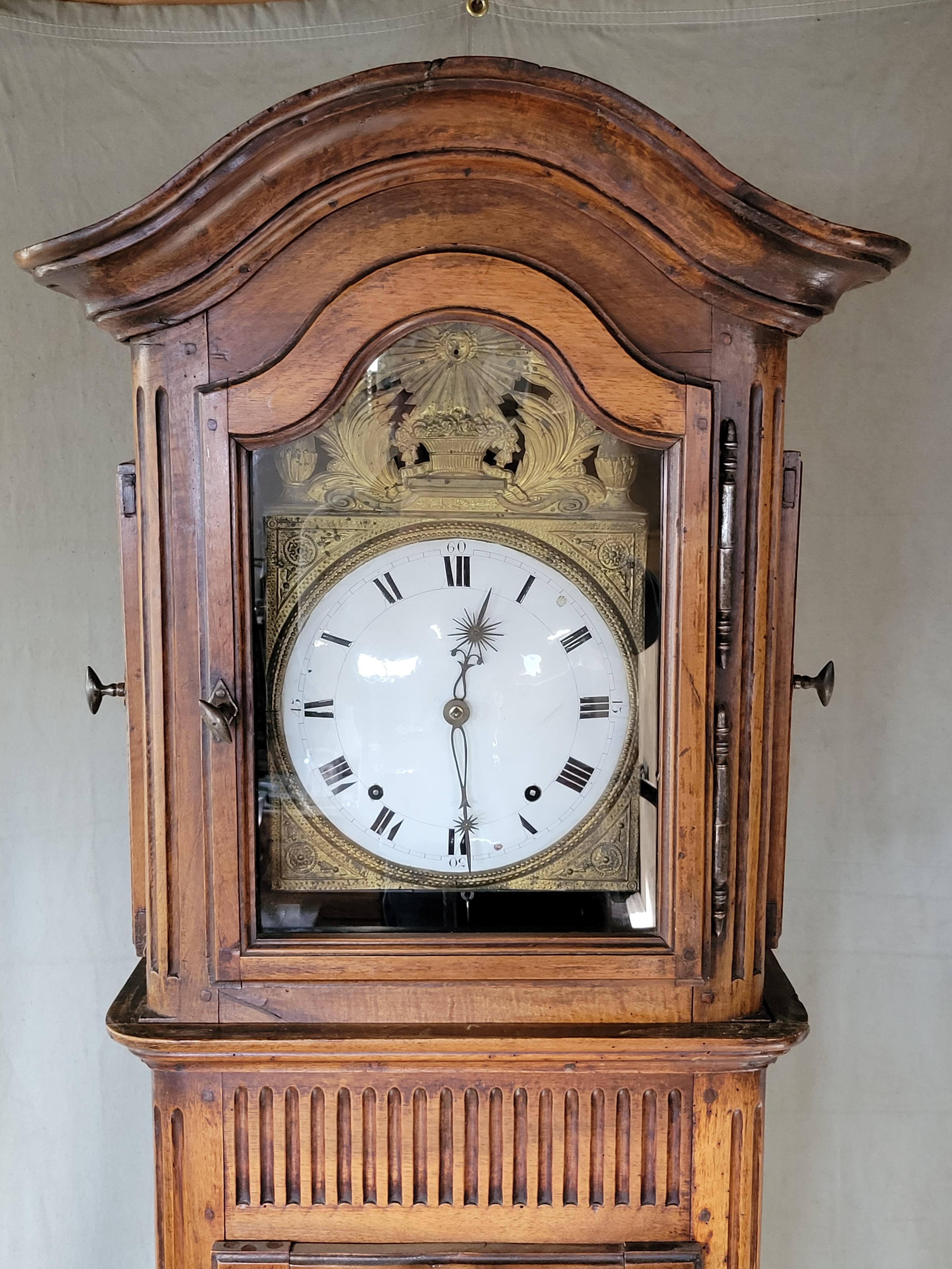 Hand-Crafted Antique French Provincial Walnut Tall Case Clock