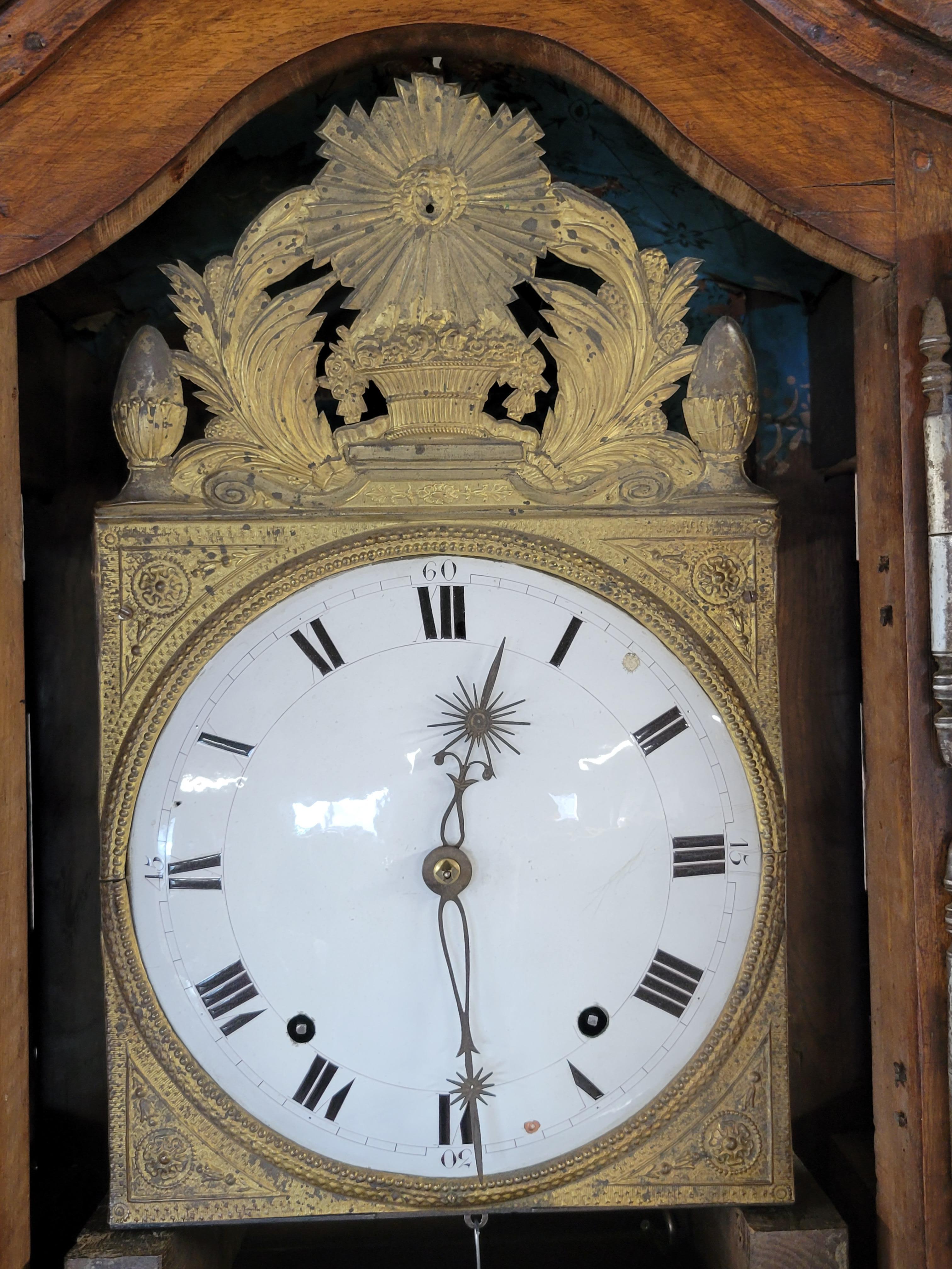 Antique French Provincial Walnut Tall Case Clock In Good Condition In Centennial, CO