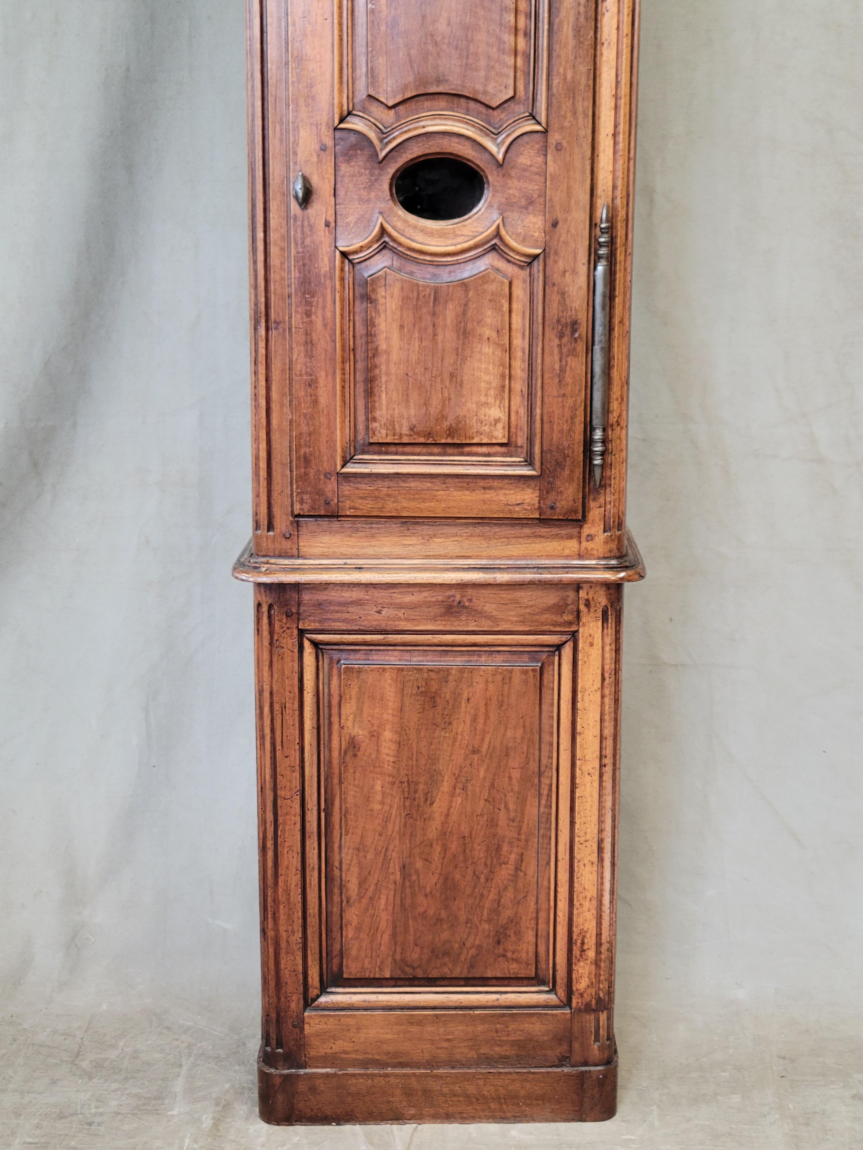 19th Century Antique French Provincial Walnut Tall Case Clock